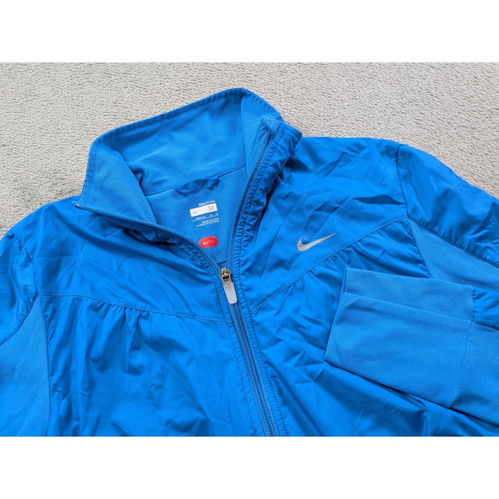 Nike Fit Dry Women Running Jacket Blue Full Zip Reflective Size M Medium